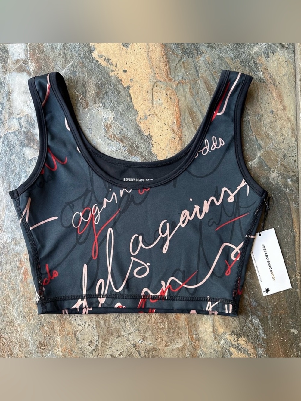 Beverly Beach Body Against All Odds Script Print Crop Top NWT Size Large